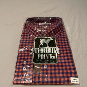 Southern Point Co. Men's Orange & Navy Check Casual Button-Down Shirt